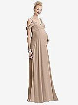 Front View Thumbnail - Topaz Draped Cold-Shoulder Chiffon Maternity Dress