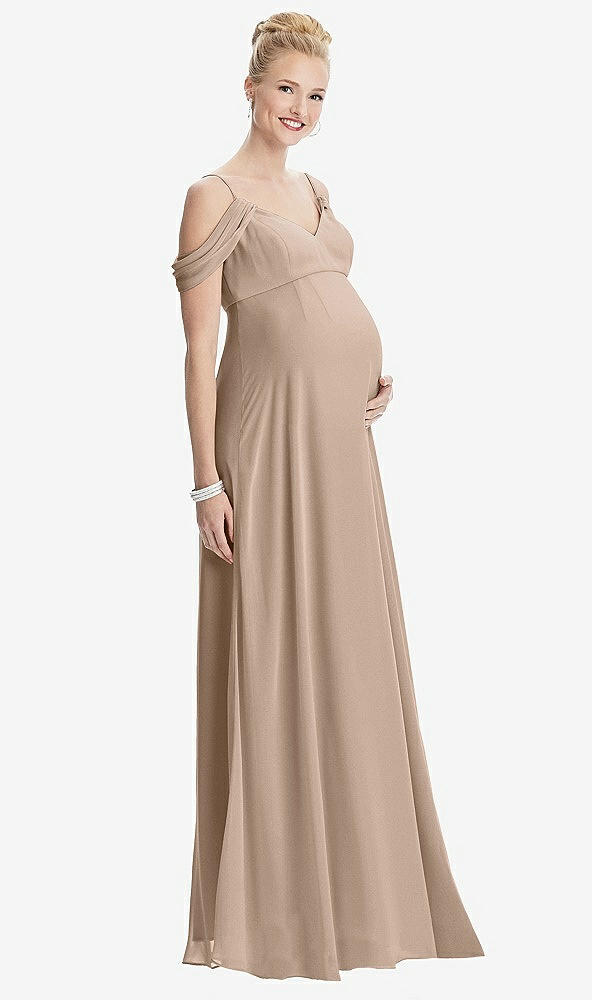 Front View - Topaz Draped Cold-Shoulder Chiffon Maternity Dress