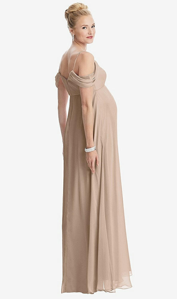 Back View - Topaz Draped Cold-Shoulder Chiffon Maternity Dress