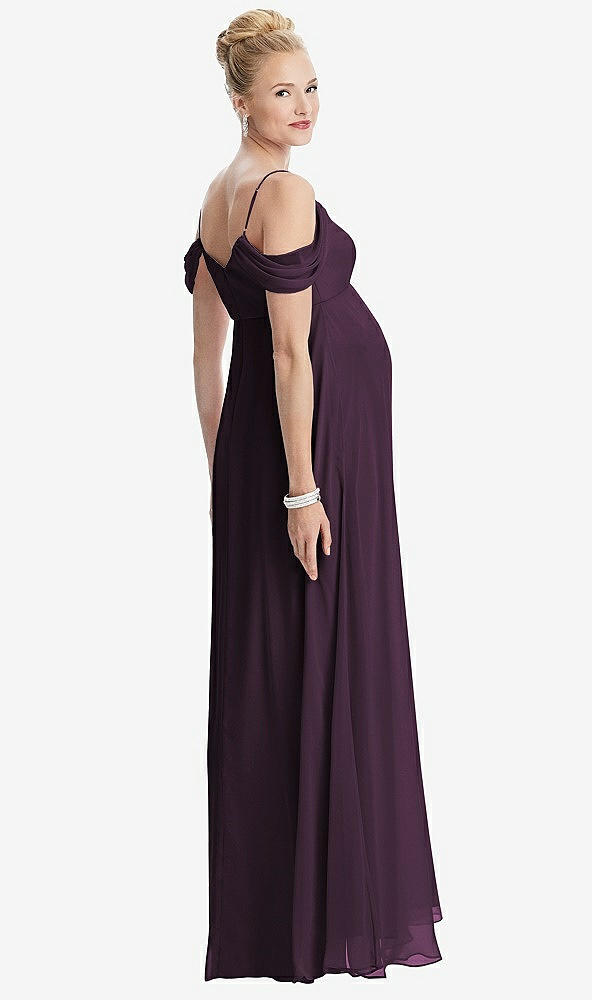 Back View - Aubergine Draped Cold-Shoulder Chiffon Maternity Dress