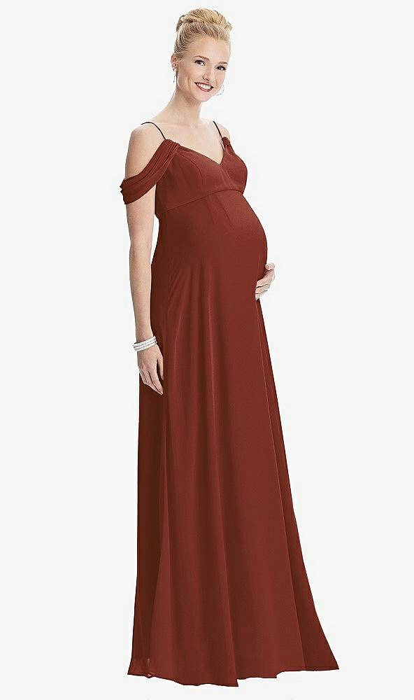 Front View - Auburn Moon Draped Cold-Shoulder Chiffon Maternity Dress