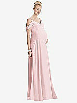 Front View Thumbnail - Ballet Pink Draped Cold-Shoulder Chiffon Maternity Dress