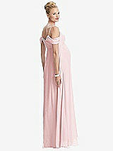 Rear View Thumbnail - Ballet Pink Draped Cold-Shoulder Chiffon Maternity Dress