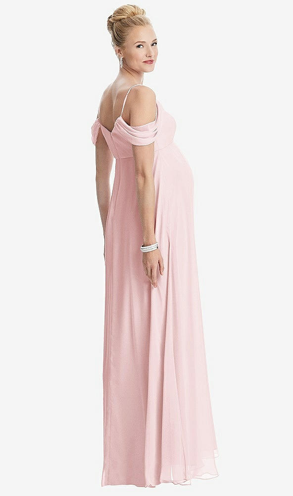 Back View - Ballet Pink Draped Cold-Shoulder Chiffon Maternity Dress
