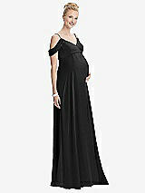Front View Thumbnail - Black Draped Cold-Shoulder Chiffon Maternity Dress