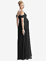 Rear View Thumbnail - Black Draped Cold-Shoulder Chiffon Maternity Dress