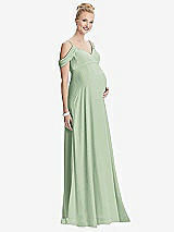 Front View Thumbnail - Celadon Draped Cold-Shoulder Chiffon Maternity Dress