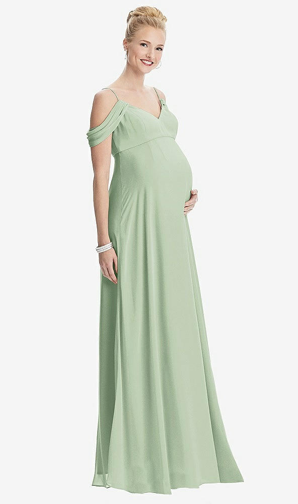 Front View - Celadon Draped Cold-Shoulder Chiffon Maternity Dress