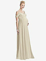 Front View Thumbnail - Champagne Draped Cold-Shoulder Chiffon Maternity Dress