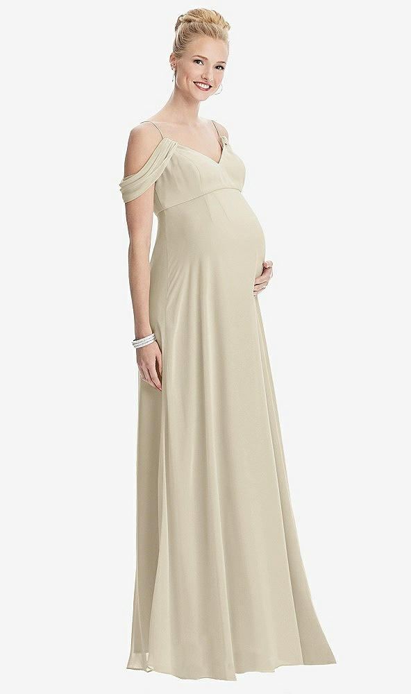 Front View - Champagne Draped Cold-Shoulder Chiffon Maternity Dress