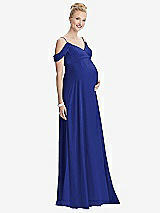 Front View Thumbnail - Cobalt Blue Draped Cold-Shoulder Chiffon Maternity Dress