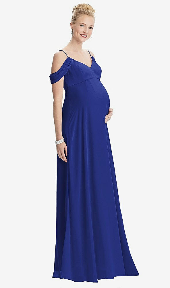 Front View - Cobalt Blue Draped Cold-Shoulder Chiffon Maternity Dress