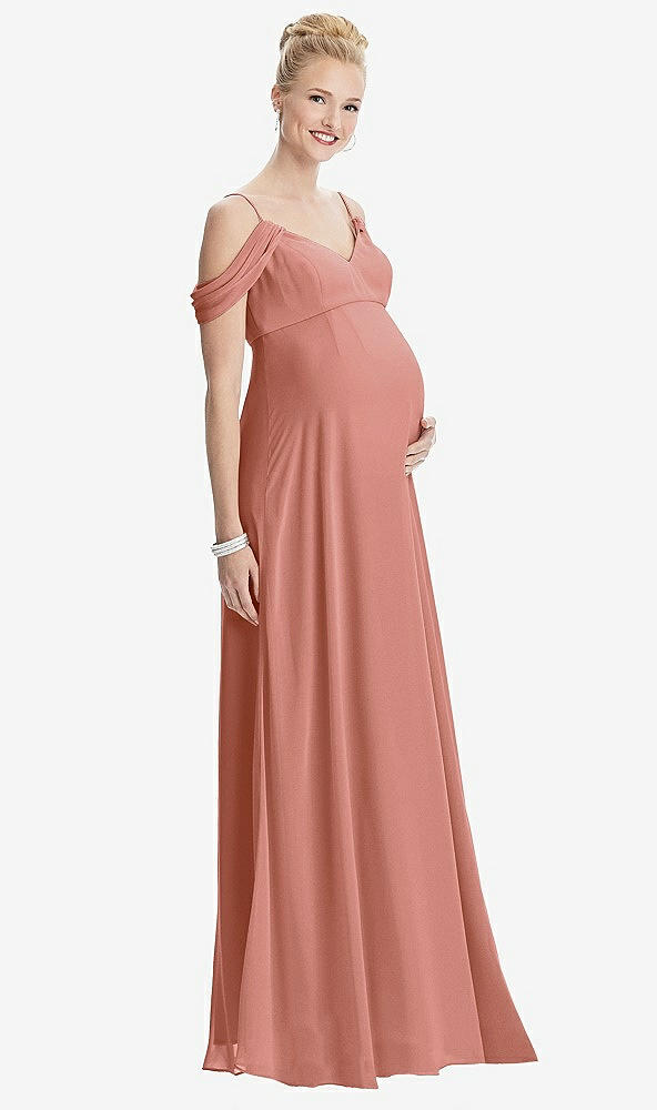 Front View - Desert Rose Draped Cold-Shoulder Chiffon Maternity Dress