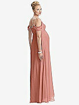 Rear View Thumbnail - Desert Rose Draped Cold-Shoulder Chiffon Maternity Dress