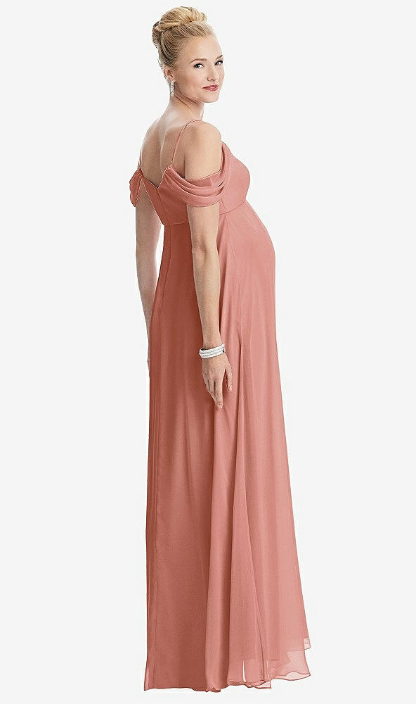 Back View - Desert Rose Draped Cold-Shoulder Chiffon Maternity Dress