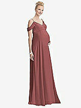 Front View Thumbnail - English Rose Draped Cold-Shoulder Chiffon Maternity Dress