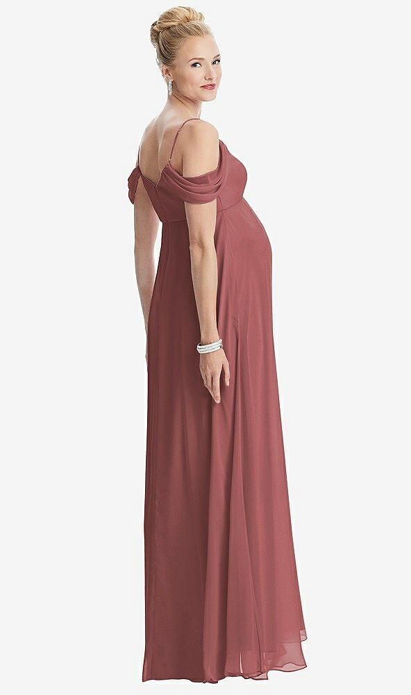 Back View - English Rose Draped Cold-Shoulder Chiffon Maternity Dress