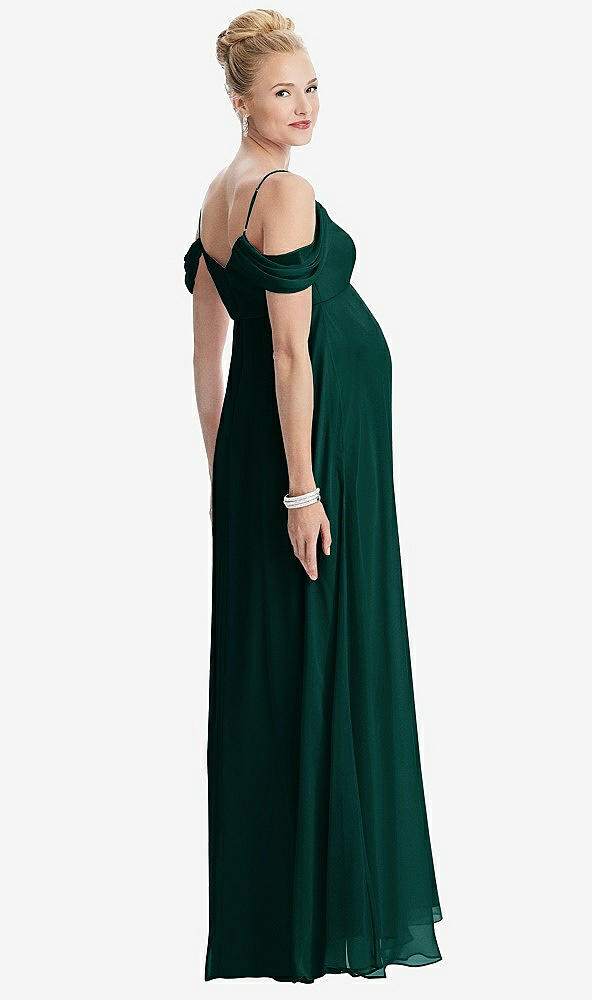Back View - Evergreen Draped Cold-Shoulder Chiffon Maternity Dress