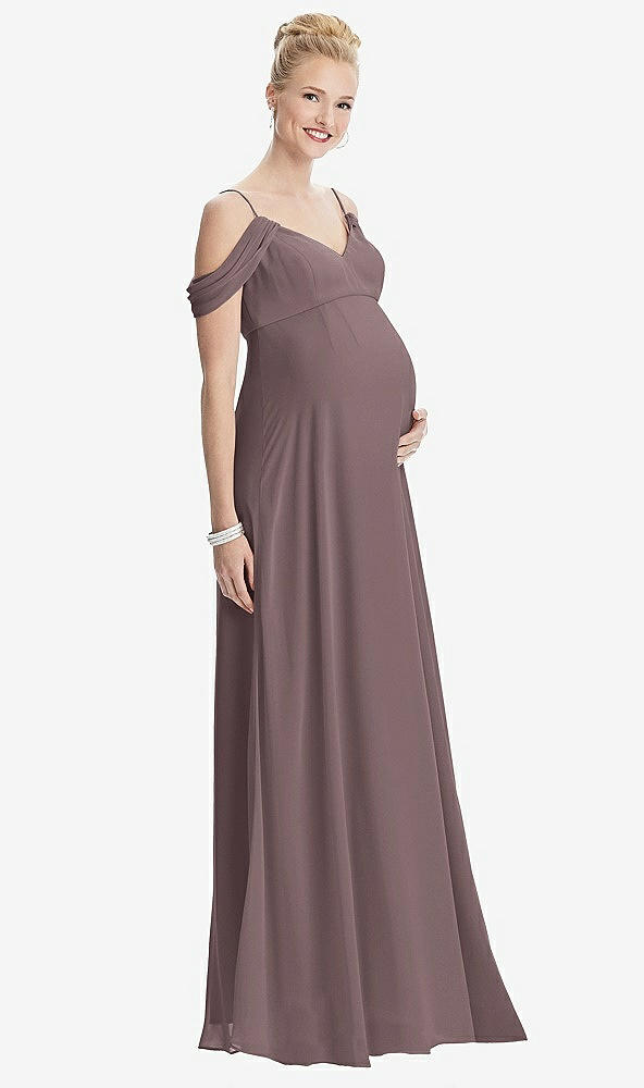 Front View - French Truffle Draped Cold-Shoulder Chiffon Maternity Dress
