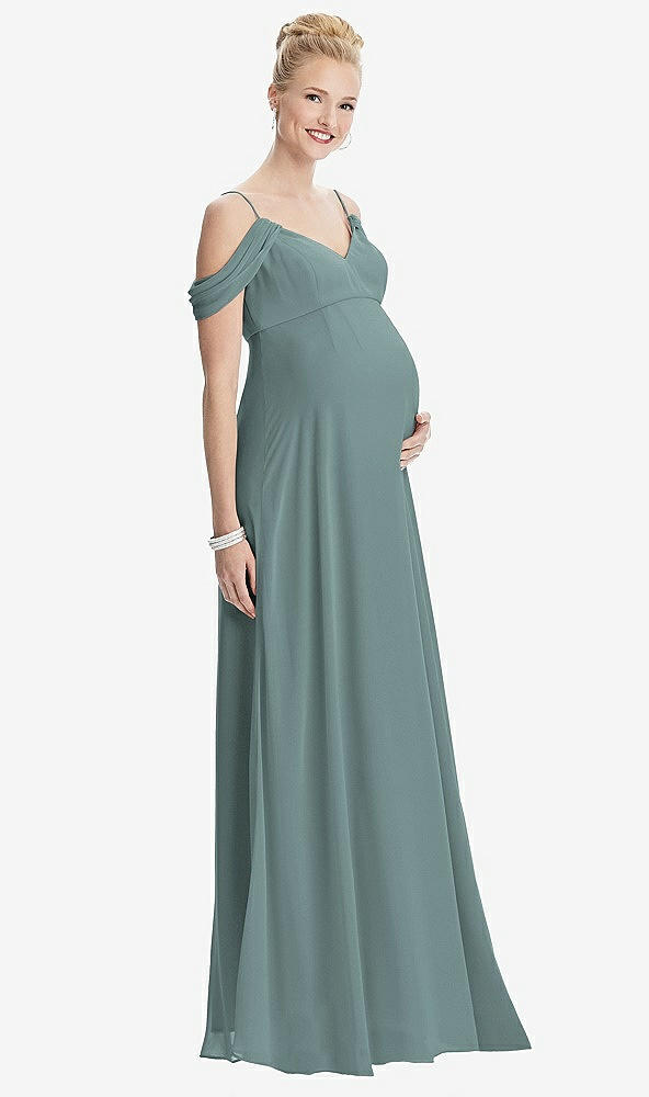 Front View - Icelandic Draped Cold-Shoulder Chiffon Maternity Dress