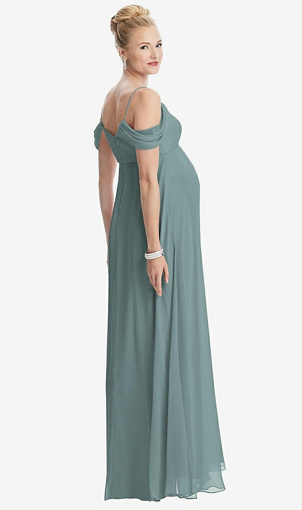 Back View - Icelandic Draped Cold-Shoulder Chiffon Maternity Dress