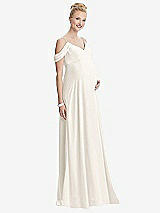 Front View Thumbnail - Ivory Draped Cold-Shoulder Chiffon Maternity Dress