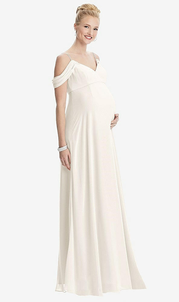 Front View - Ivory Draped Cold-Shoulder Chiffon Maternity Dress