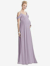 Front View Thumbnail - Lilac Haze Draped Cold-Shoulder Chiffon Maternity Dress