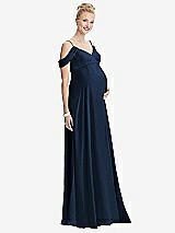 Front View Thumbnail - Midnight Navy Draped Cold-Shoulder Chiffon Maternity Dress