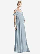 Front View Thumbnail - Mist Draped Cold-Shoulder Chiffon Maternity Dress