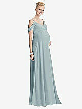 Front View Thumbnail - Morning Sky Draped Cold-Shoulder Chiffon Maternity Dress