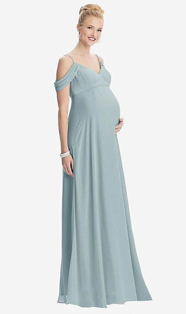 Front View - Morning Sky Draped Cold-Shoulder Chiffon Maternity Dress