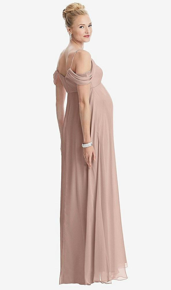 Back View - Neu Nude Draped Cold-Shoulder Chiffon Maternity Dress