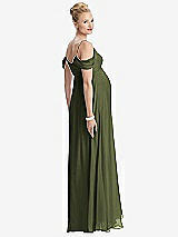 Rear View Thumbnail - Olive Green Draped Cold-Shoulder Chiffon Maternity Dress