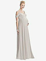 Front View Thumbnail - Oyster Draped Cold-Shoulder Chiffon Maternity Dress
