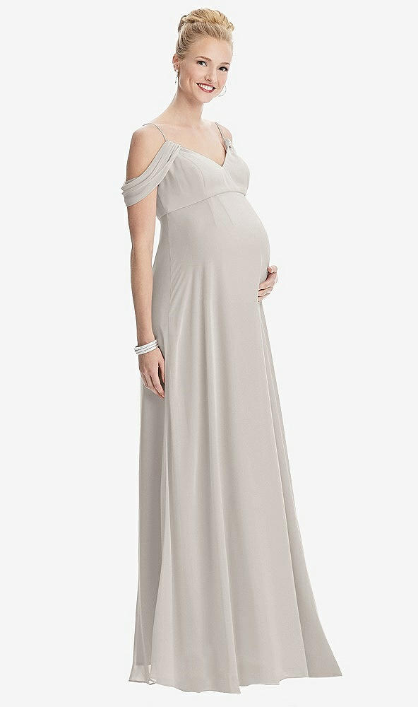Front View - Oyster Draped Cold-Shoulder Chiffon Maternity Dress