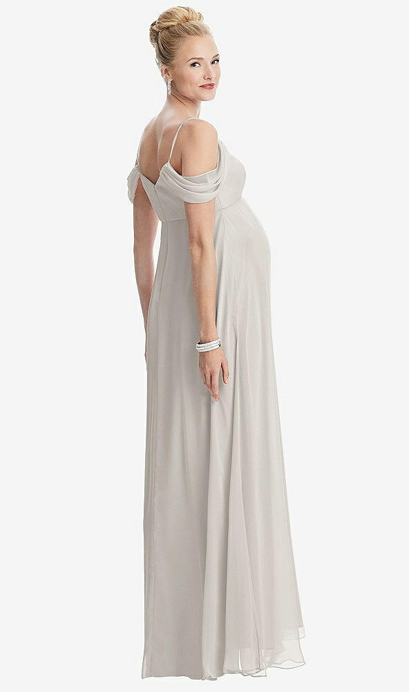 Back View - Oyster Draped Cold-Shoulder Chiffon Maternity Dress