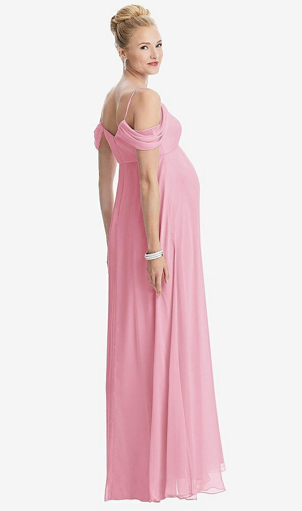 Back View - Peony Pink Draped Cold-Shoulder Chiffon Maternity Dress
