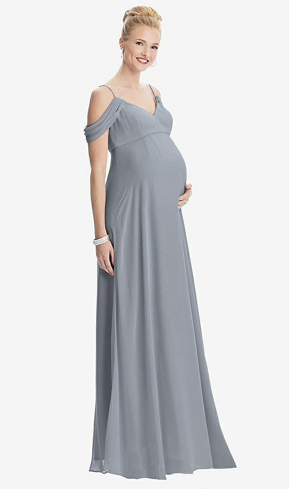 Front View - Platinum Draped Cold-Shoulder Chiffon Maternity Dress