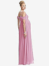 Rear View Thumbnail - Powder Pink Draped Cold-Shoulder Chiffon Maternity Dress