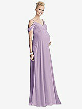 Front View Thumbnail - Pale Purple Draped Cold-Shoulder Chiffon Maternity Dress