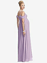 Rear View Thumbnail - Pale Purple Draped Cold-Shoulder Chiffon Maternity Dress
