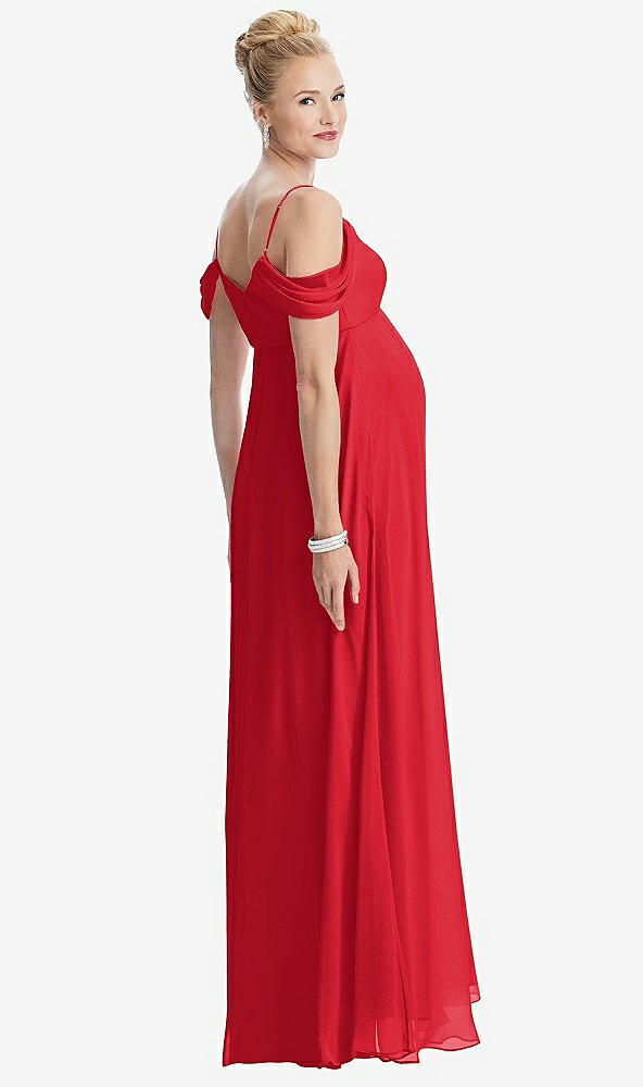 Back View - Parisian Red Draped Cold-Shoulder Chiffon Maternity Dress