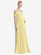 Front View Thumbnail - Pale Yellow Draped Cold-Shoulder Chiffon Maternity Dress