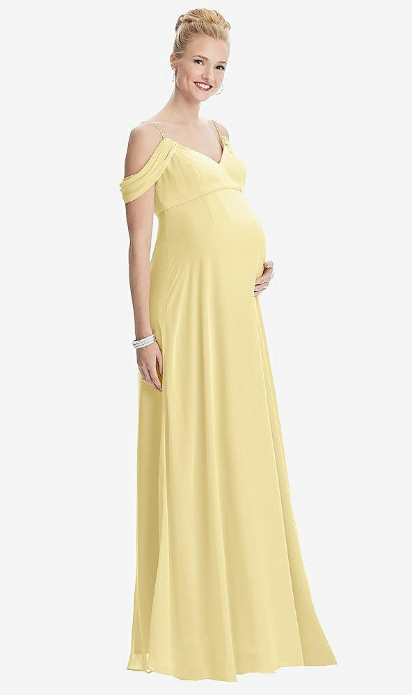Front View - Pale Yellow Draped Cold-Shoulder Chiffon Maternity Dress