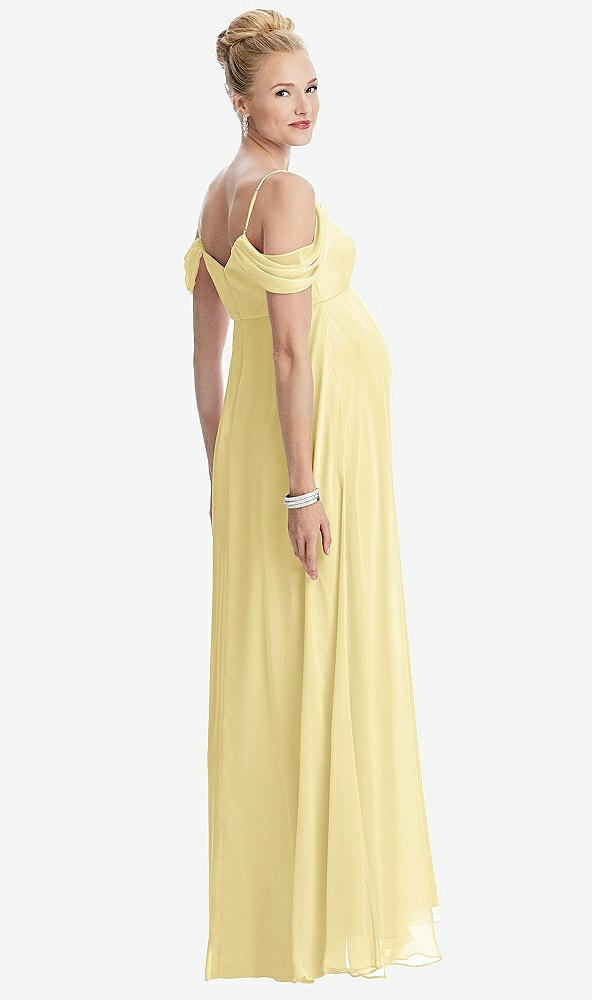 Back View - Pale Yellow Draped Cold-Shoulder Chiffon Maternity Dress