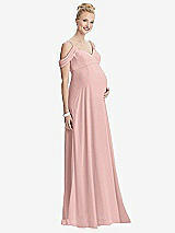 Front View Thumbnail - Rose - PANTONE Rose Quartz Draped Cold-Shoulder Chiffon Maternity Dress