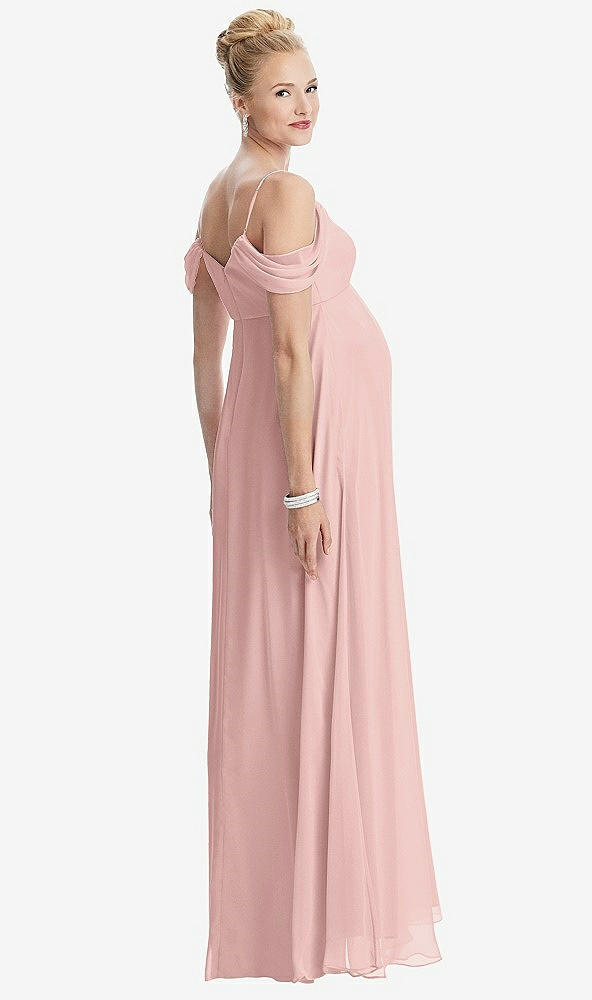 Back View - Rose - PANTONE Rose Quartz Draped Cold-Shoulder Chiffon Maternity Dress