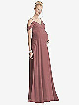 Front View Thumbnail - Rosewood Draped Cold-Shoulder Chiffon Maternity Dress
