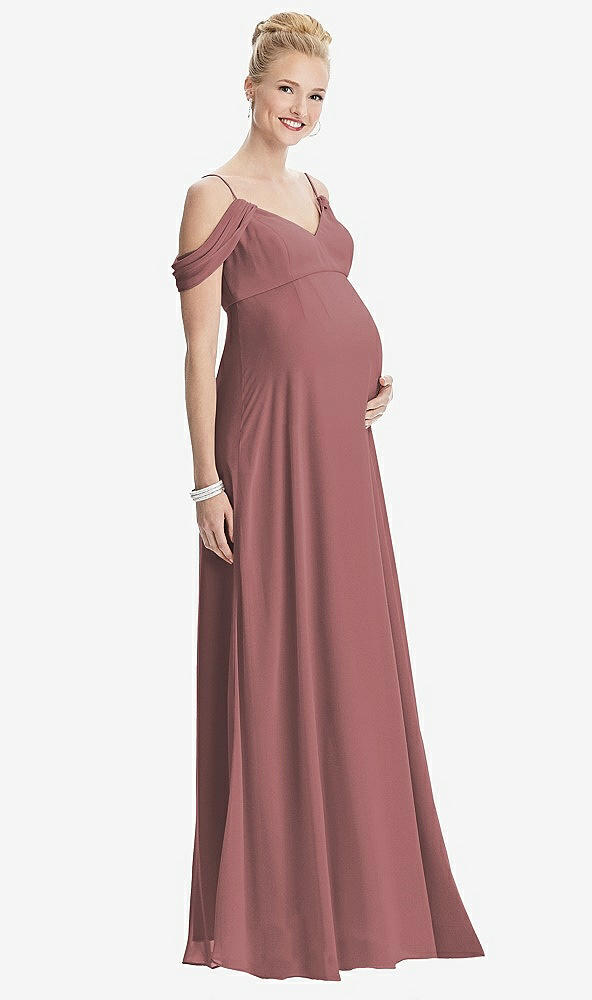 Front View - Rosewood Draped Cold-Shoulder Chiffon Maternity Dress